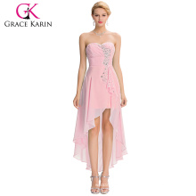 Grace Karin 2016 New Design Strapless High Low Cheap Sequins Chiffon Pink Prom Dress GK000042-2